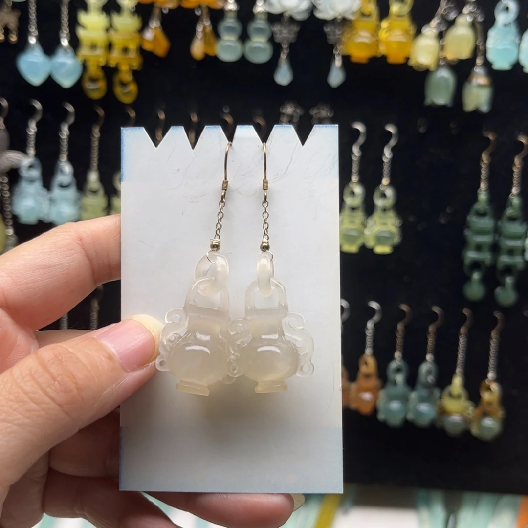 蛇纹石玉耳环合金满**希