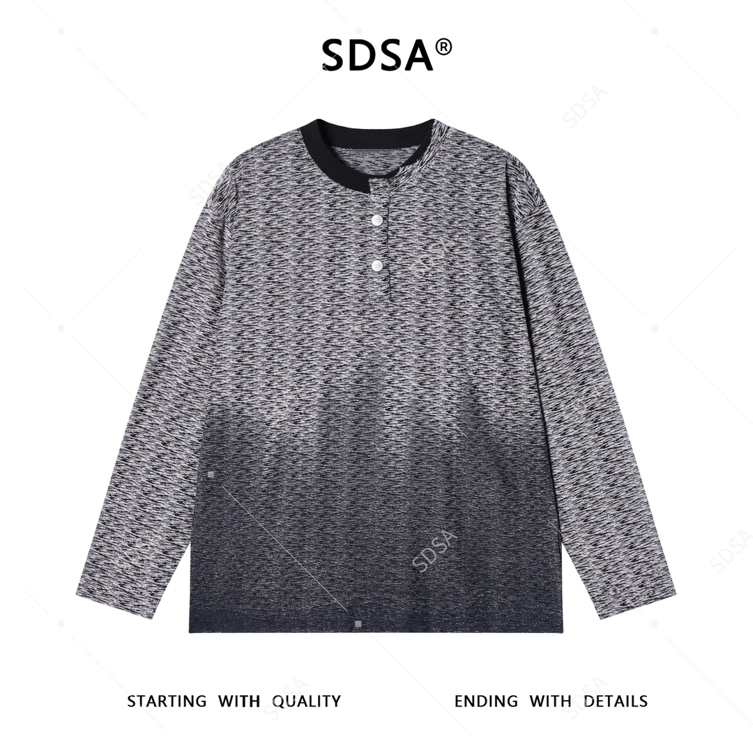 SDSA男士秋冬新款痞帅男装潮牌渐变半纽扣圆领卫衣百搭网红款上衣