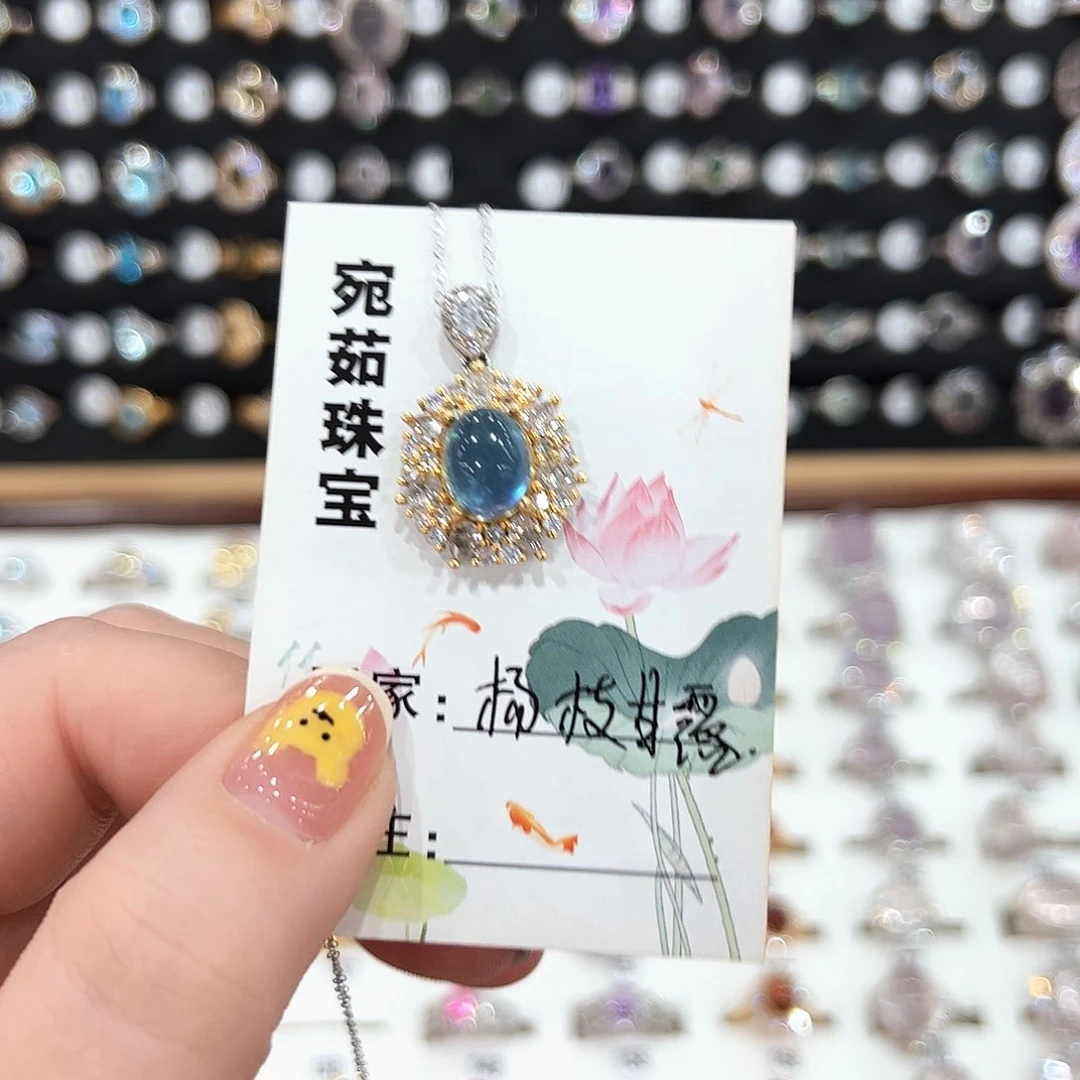 海蓝宝石颈饰银S925镶嵌超****版项链