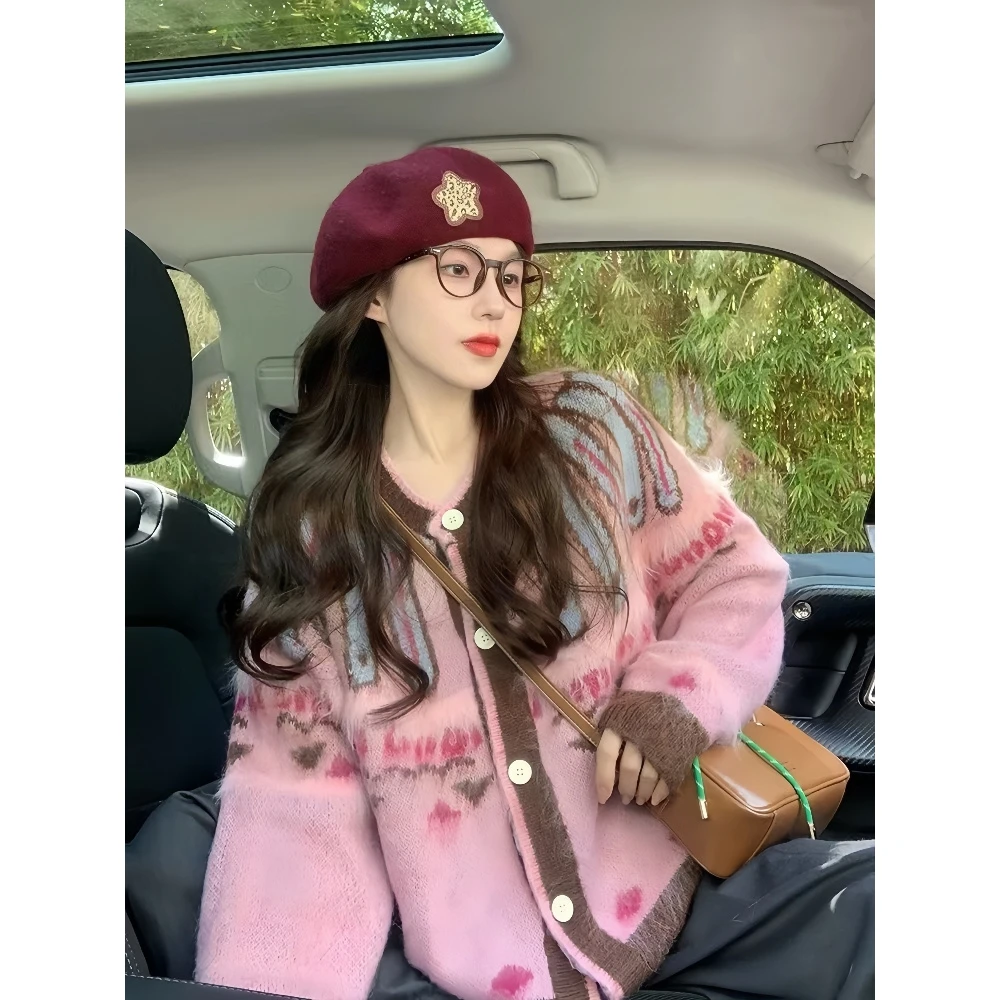 费尔岛提花毛衣外套女秋冬2025新款慵懒温柔风复古减龄针织开衫潮