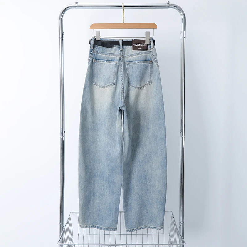 高腰弯刀牛仔裤女宽松2025春款爆款设计感梨型身材显瘦加绒阔腿裤