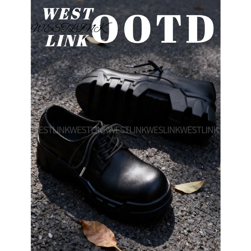 【抖音双11】西遇潮流韩式风休闲皮鞋厚底增高系带德比鞋学生黑色款