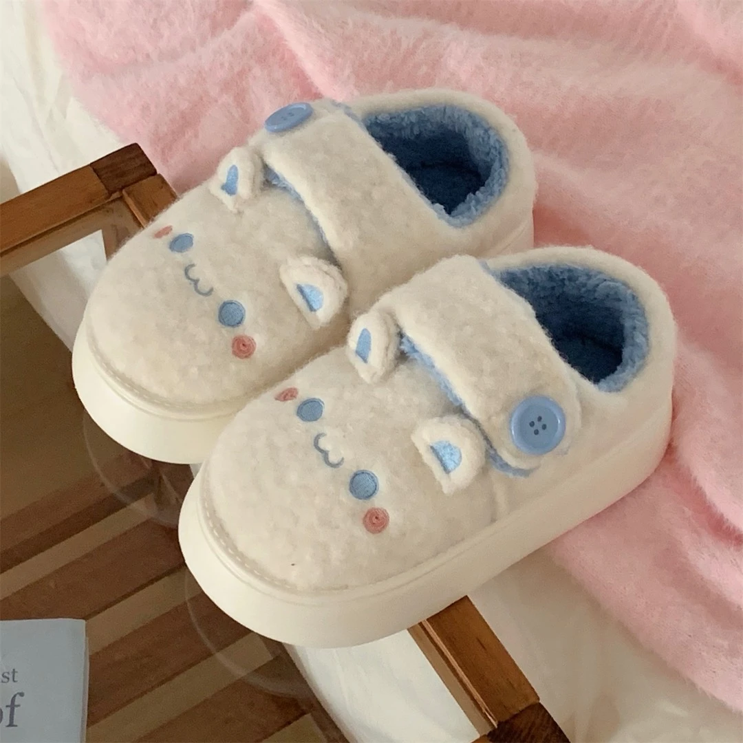 细细条 女冬室外百搭软萌小熊少女心魔术贴棉鞋厚底ins防滑面包鞋