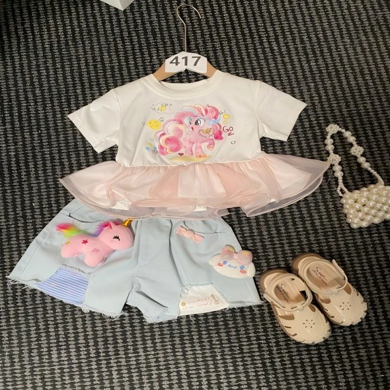 【125】-女童学院风套装夏季2025新款儿童服装卡通两件套417