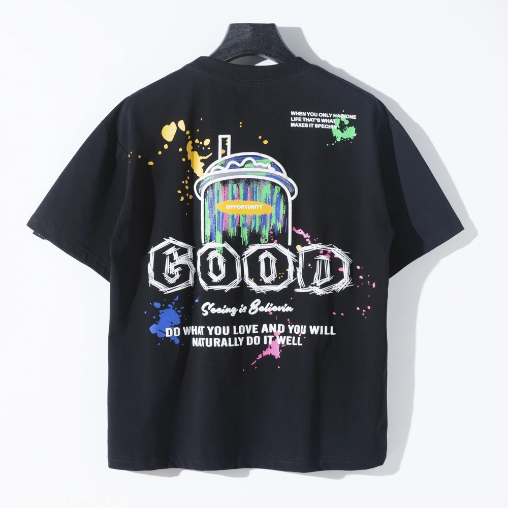 青少年夏季新款重磅潮牌短袖男女同款印花宽松时尚T恤元气少年