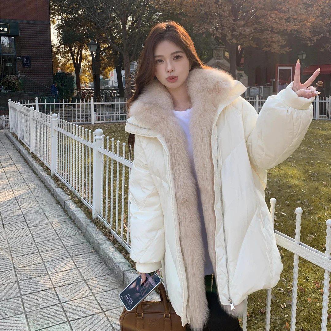 754158狐狸毛现货大毛领2523服浙宝386鹅绒可脱卸2奶白黑色