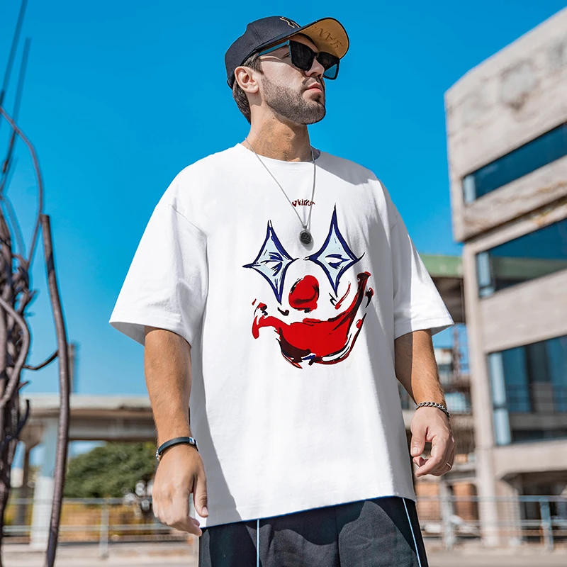 芊歌潮牌大码男装T2044夏季新款恶魔小丑印花胖子休闲短袖T恤衫