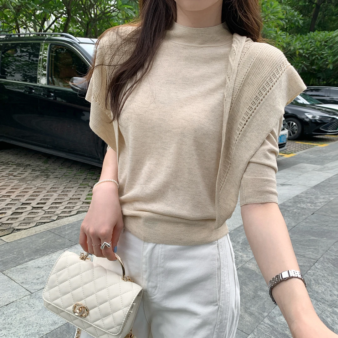 法式半高领针织衫套装女时尚百搭辣妹风气质小众设计感披肩两件套