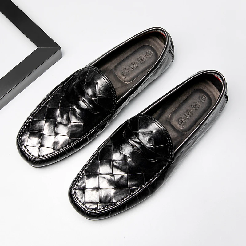 2025新款夏季男士真皮豆豆鞋休闲男鞋舒适透气软底一脚蹬懒人鞋子