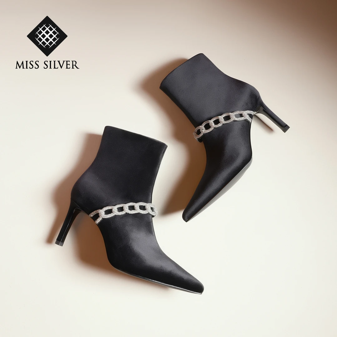 MISSSILVER高跟短靴女2025冬季新款尖头时尚踝靴气质百搭靴子