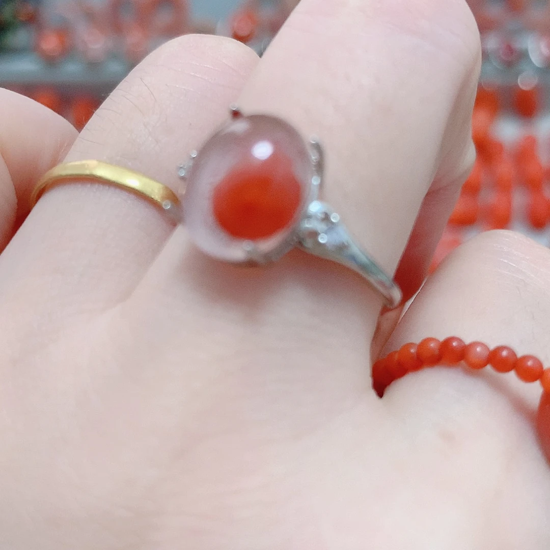 南红玛瑙银S925镶嵌戒指