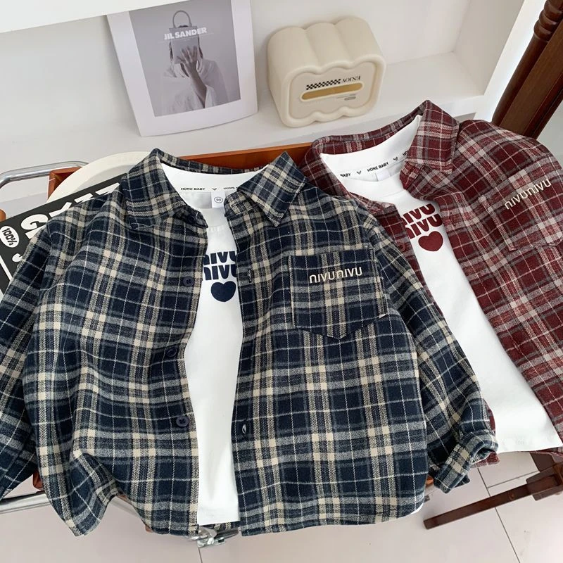 儿童格子衬衫春秋新款男女款  休闲宽松韩版秋季外套中小童上衣潮