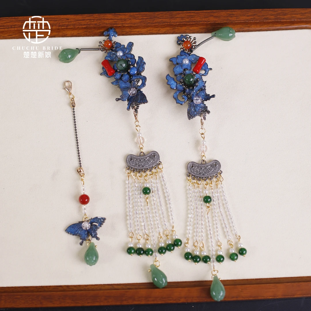 复古汉服新娘中式晨袍仿清代景泰蓝头饰马面裙秀禾服发饰品