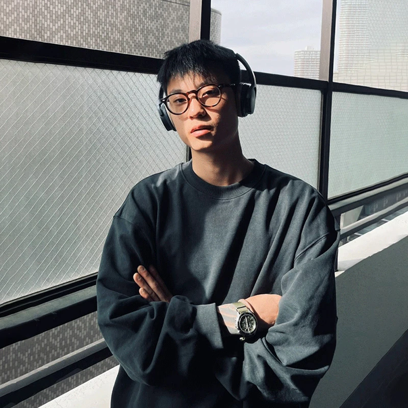 欧美式ins潮牌重磅无帽圆领卫衣男春秋纯色简约宽松情侣百搭上衣