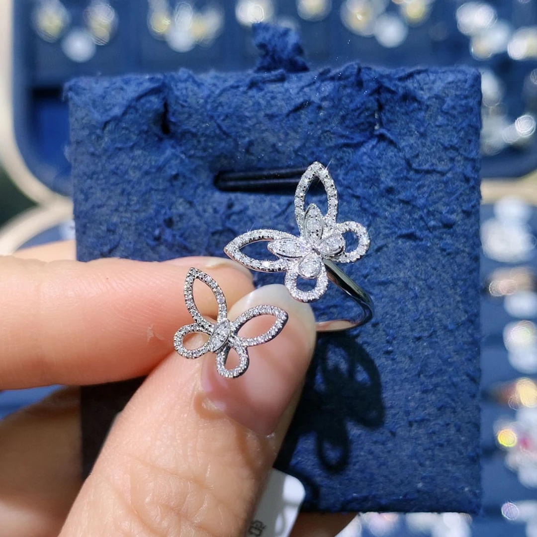 【闪购商品】钻石戒托铂Pt950镶嵌幻影蝴蝶戒指