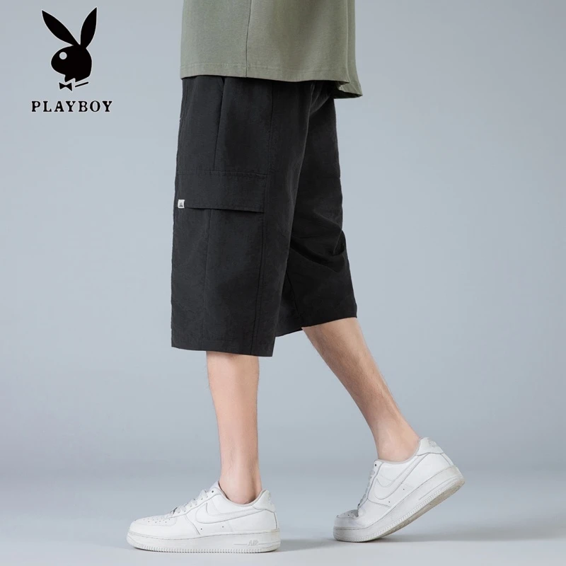 花花公子美式高街潮牌短裤男士夏季薄款宽松凉感透气休闲五分裤子