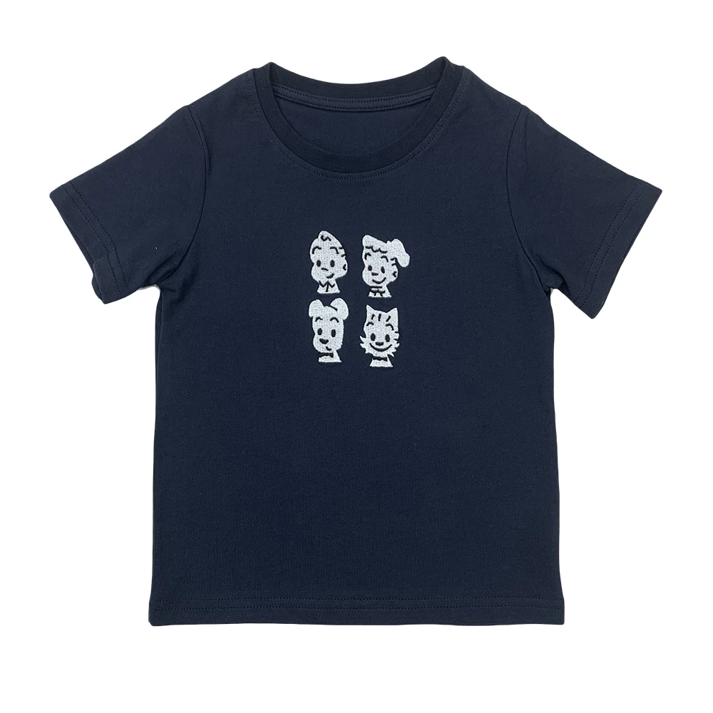 BB 25年春夏款男女童园田娃娃头刺绣藏蓝色纯色字母短袖T恤H09