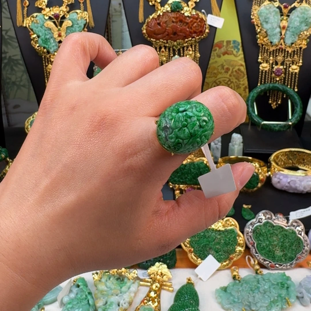 翡翠银S925镀金镶嵌颈饰戒指 炸价