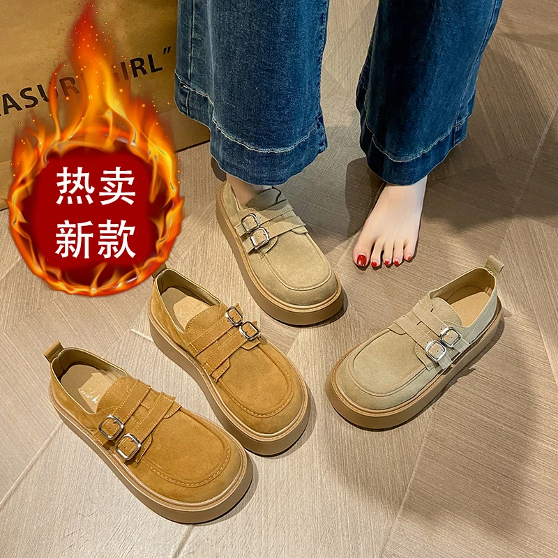 勃肯鞋女单鞋2025年春季新款百搭厚底松糕一脚蹬乐福鞋全包博肯鞋