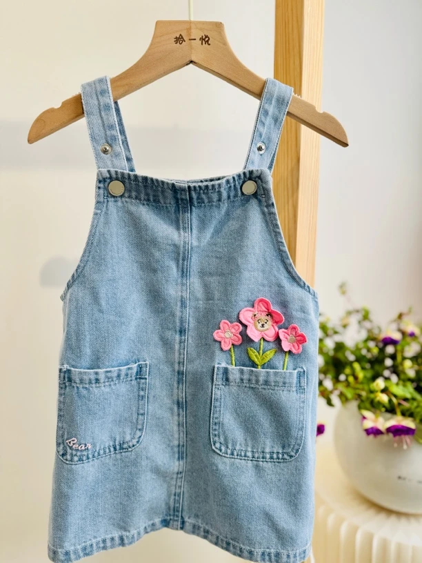 【花朵熊】H25060女宝春夏款牛仔背带裙韩版超赛牛仔有机棉女童