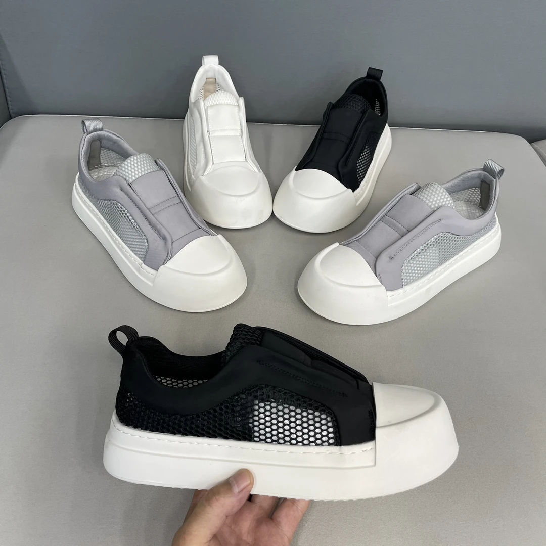 厚底男士圆头板鞋夏季网面网面鞋时尚增高系带休闲男鞋皮鞋码