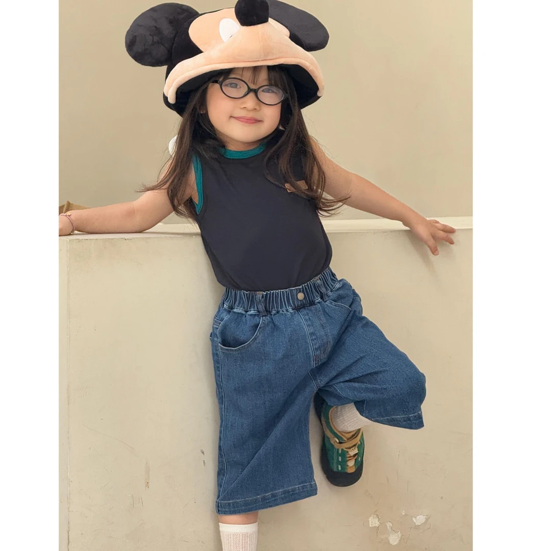 小惜亦女童2025夏新款韩版黑色背心牛仔七分裤小女孩洋气韩范衣服