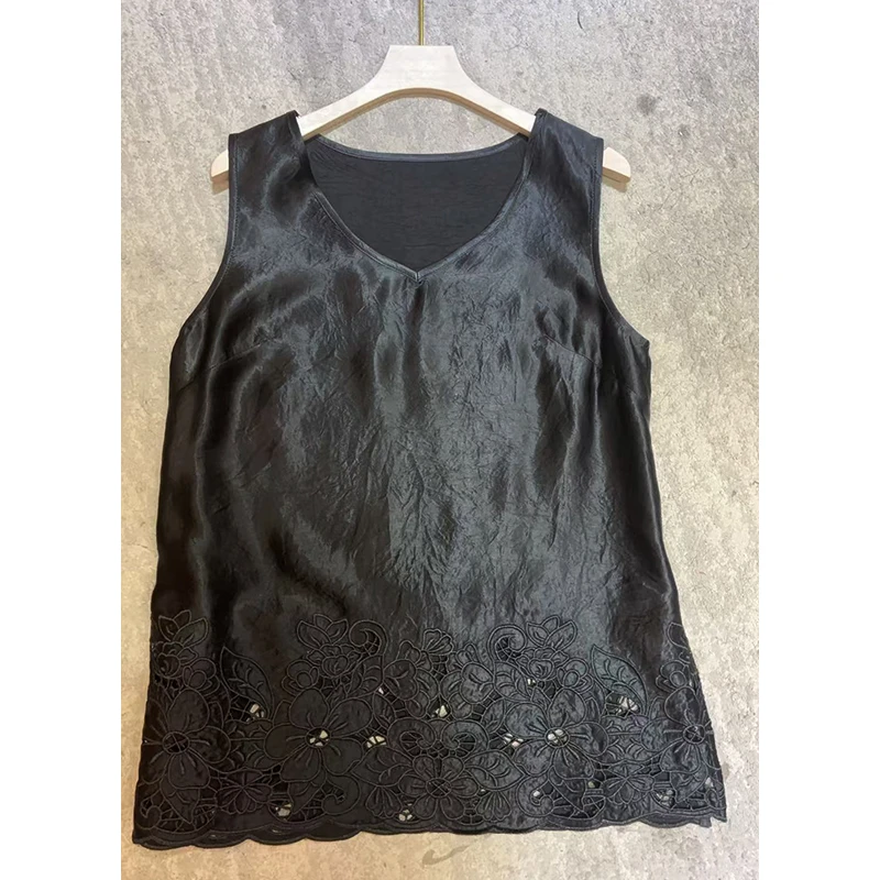 美美国风【激光雕花】新款优雅时尚气质复古重工刺绣打底背心562
