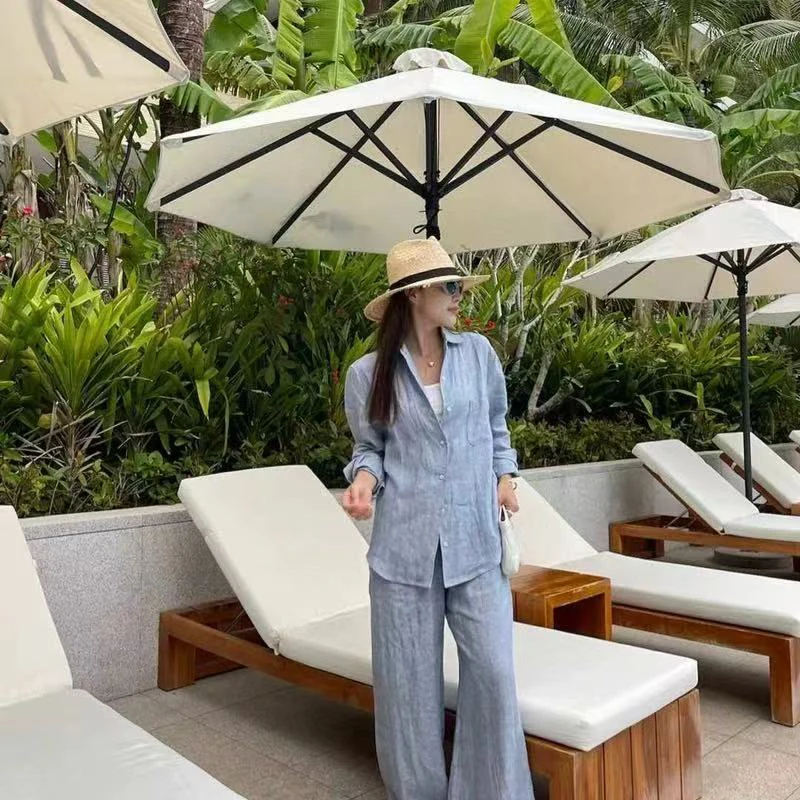 亚麻套装女新款简约时尚气质高级感阔腿裤2969