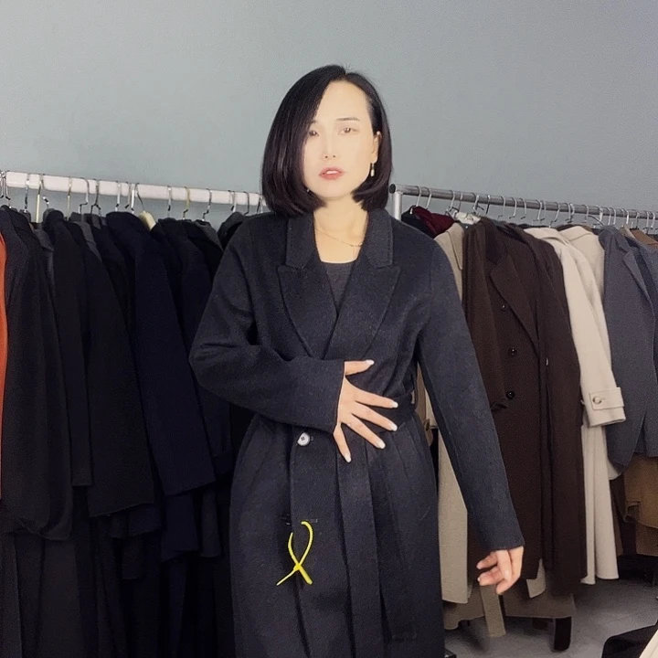 双面呢大衣黑色M码长款