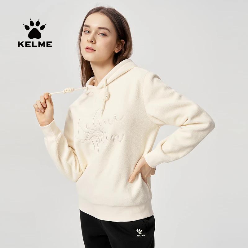 KELME卡尔美精选连帽卫衣女秋冬加绒套头衫运动休闲时尚保暖上衣