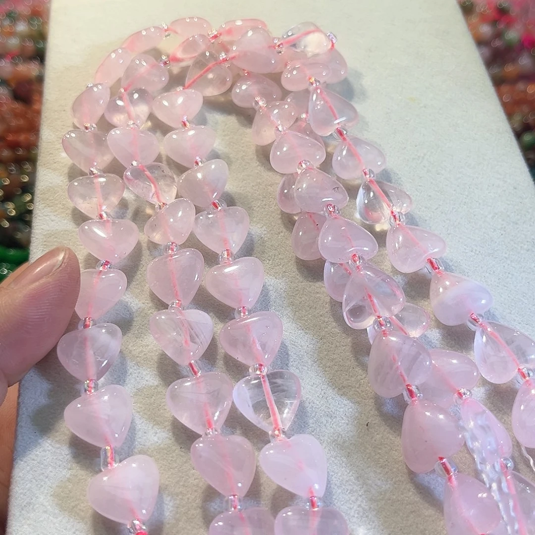 玛瑙/玉髓合金珠宝半成品粉水晶爱心一条15mm