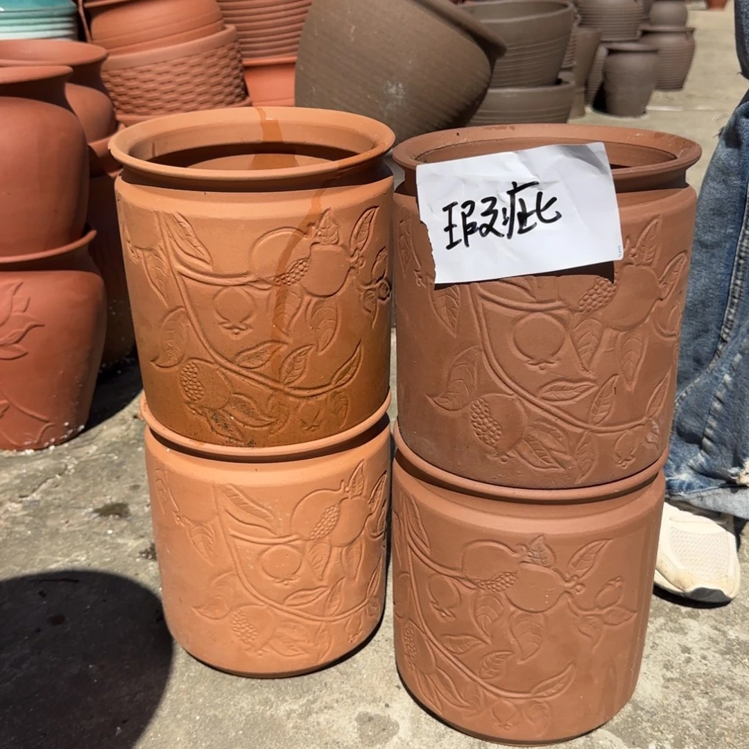 紫砂花盆口20高23宜兴土陶瑕疵粗糙有色差