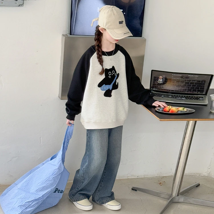 女童春装套装2025新款儿童春秋洋气打底宽松圆领休闲韩版套头长袖