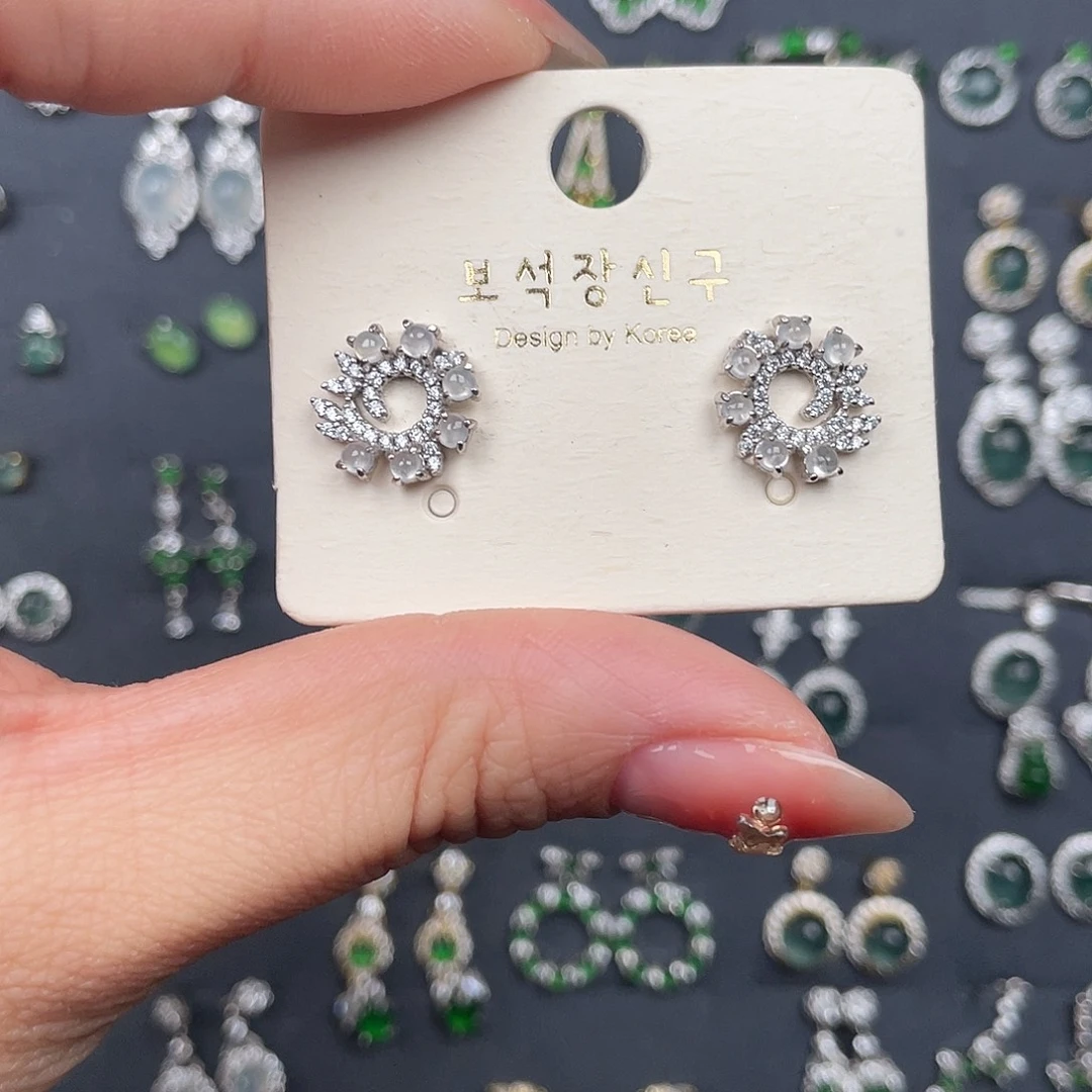 翡翠银S925镶嵌耳饰0000