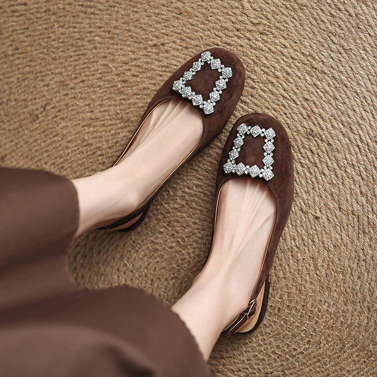 里外纯皮～羊皮2cm法式复古水钻百搭舒适气质时装凉鞋夏季粗跟水钻