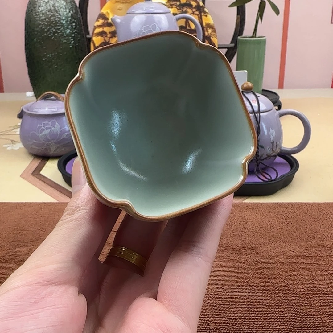 汝窑开片梅子青四方杯