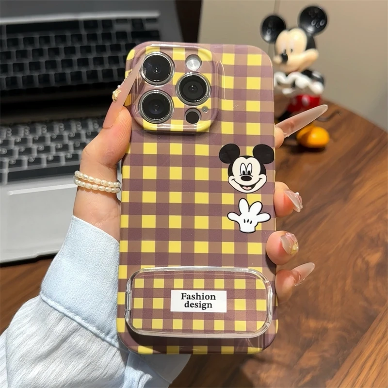 格纹米奇镜子支架适用苹果16promax手机壳15华为70vivo小米14oppo