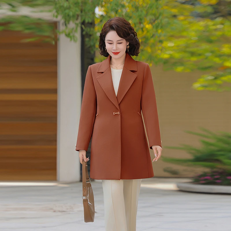 春秋女休闲妈妈装中老年气质宽松显瘦一粒扣大翻领中长款风衣外套