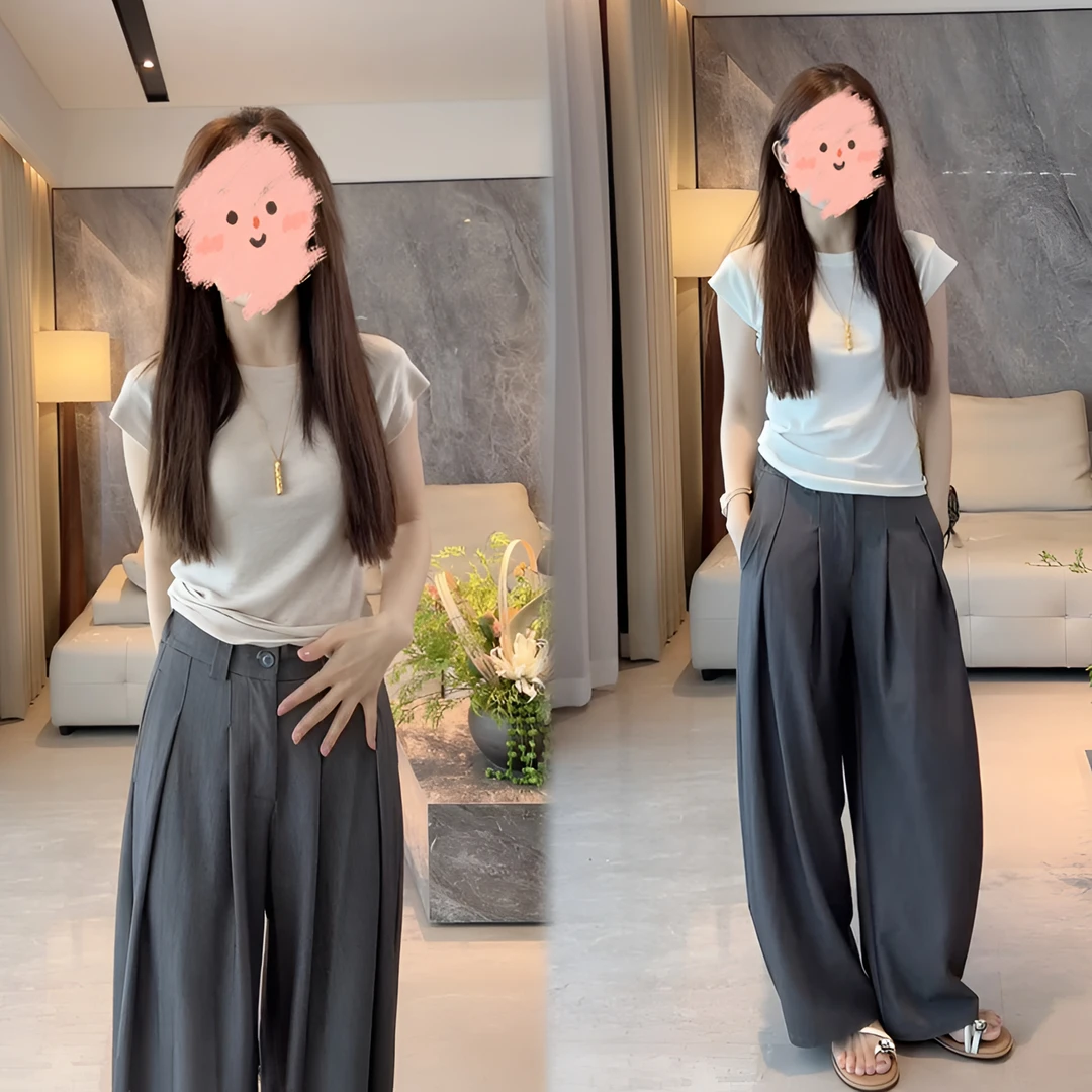 2025夏季时尚简约修身短袖T恤上衣显瘦百搭轻薄透气休闲裤套装女