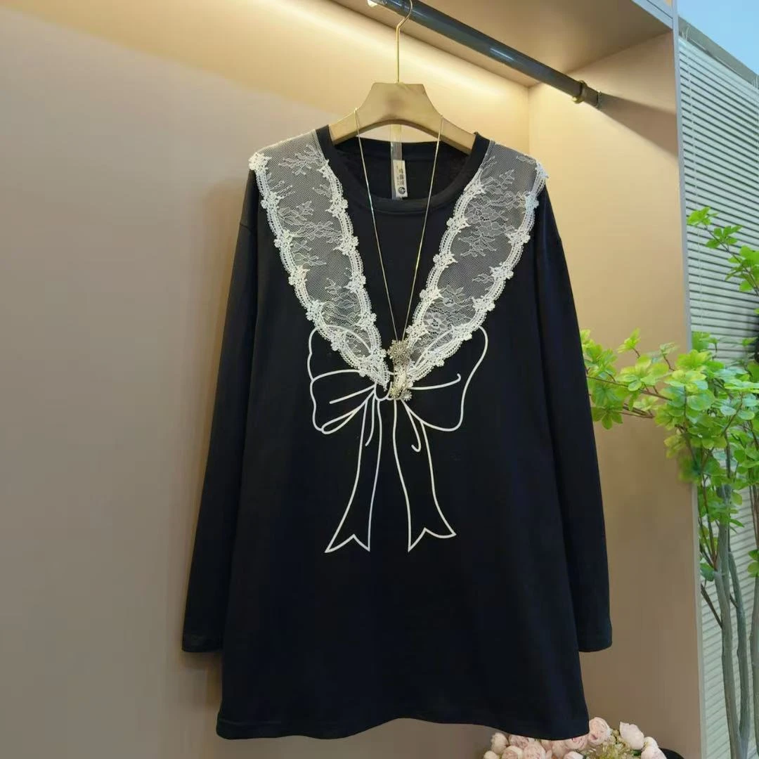 新款重工蕾丝百搭休闲遮肉显瘦时尚上衣（衣长77左右）