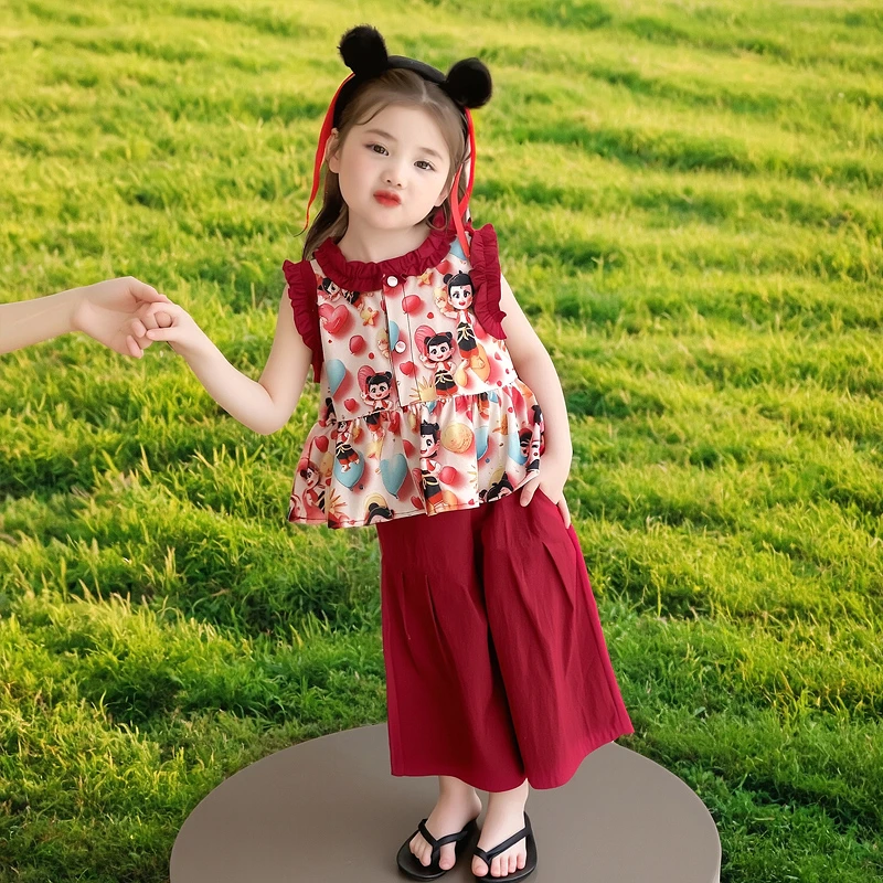 哪吒衣服女童夏季套装洋气新款宝宝短袖夏装透气吸汗薄款两件套