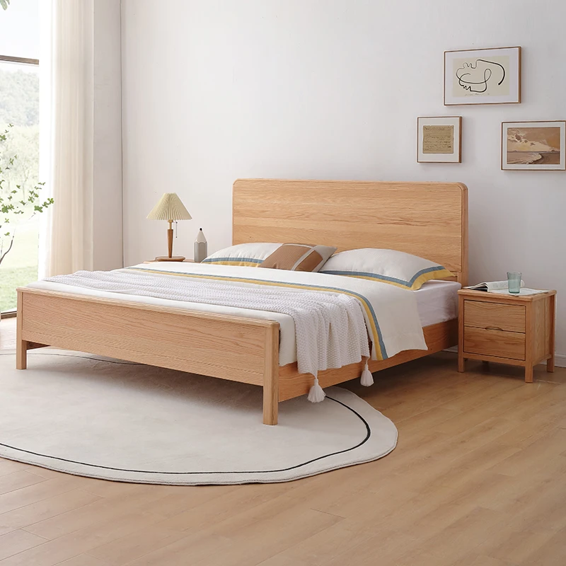 橡木实木床1.35米1m1.2米1.5米简约1.8米双人床2米2.2m工程定制