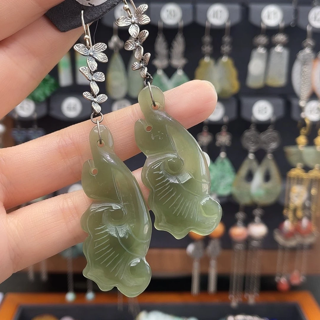 和田玉耳饰银S925镶嵌?****?625ghjhhh