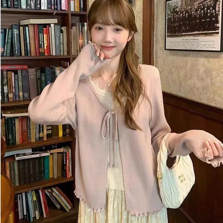甜美风假两件针织衫秋季新款韩系时尚百搭设计感内搭上衣女装