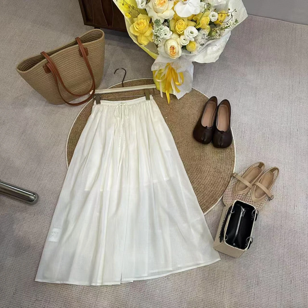 2025春季新款亚麻气质垂感慵懒高腰白色休闲百搭遮肉显瘦半身裙