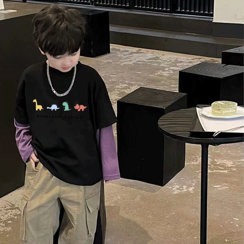 春秋新款儿童T恤长袖男女童宝宝休闲百搭纯棉上衣卡通圆领童装ins