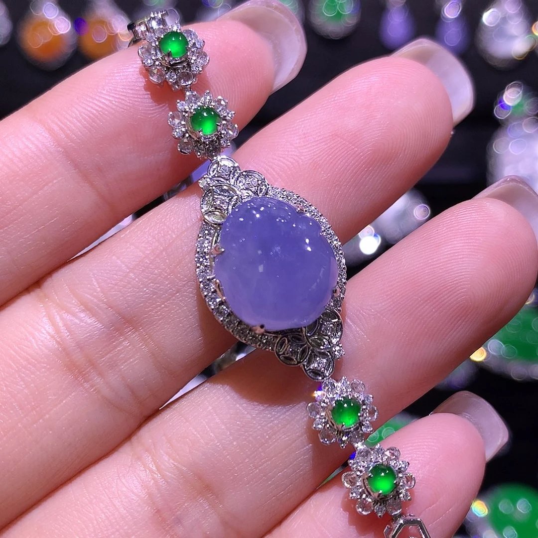 翡翠18K金镶嵌手链高冰紫罗兰