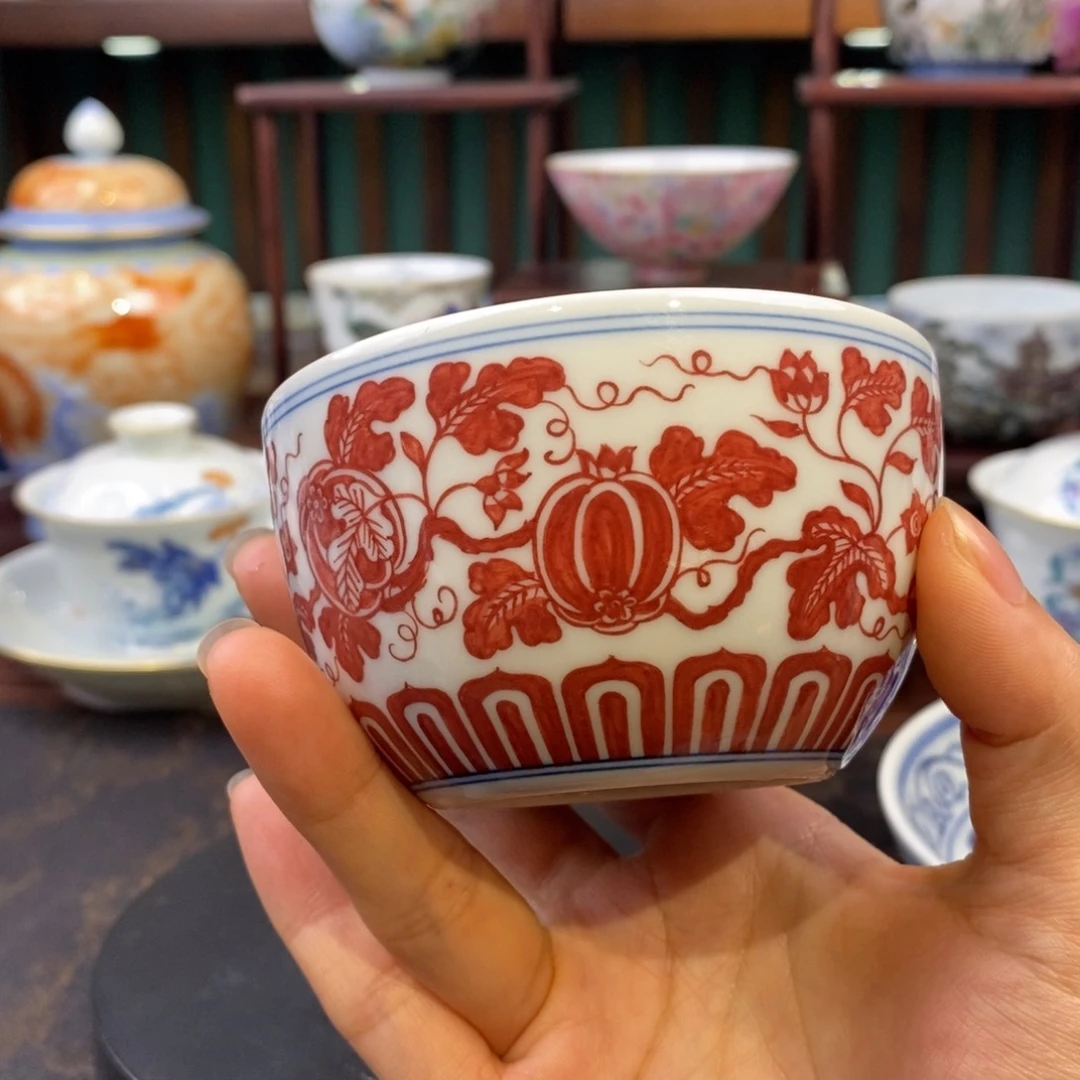 果**爷手工陶瓷大红西瓜杯
