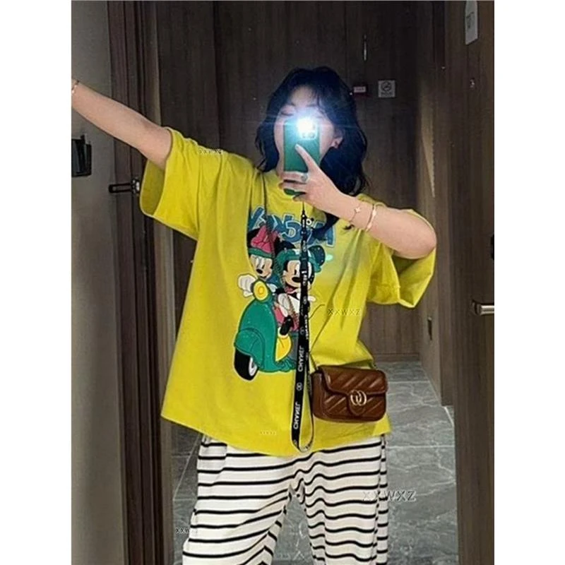 禅意气质款女装新款减龄甜美机车小黄油韩版亮色圆领短袖T恤上衣