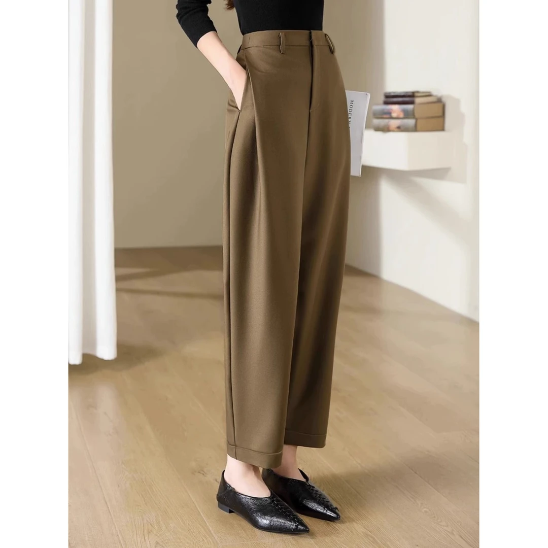 欧洲站气质显瘦茧型镰刀裤2025春秋新款哈伦裤冬季毛呢休闲裤时尚
